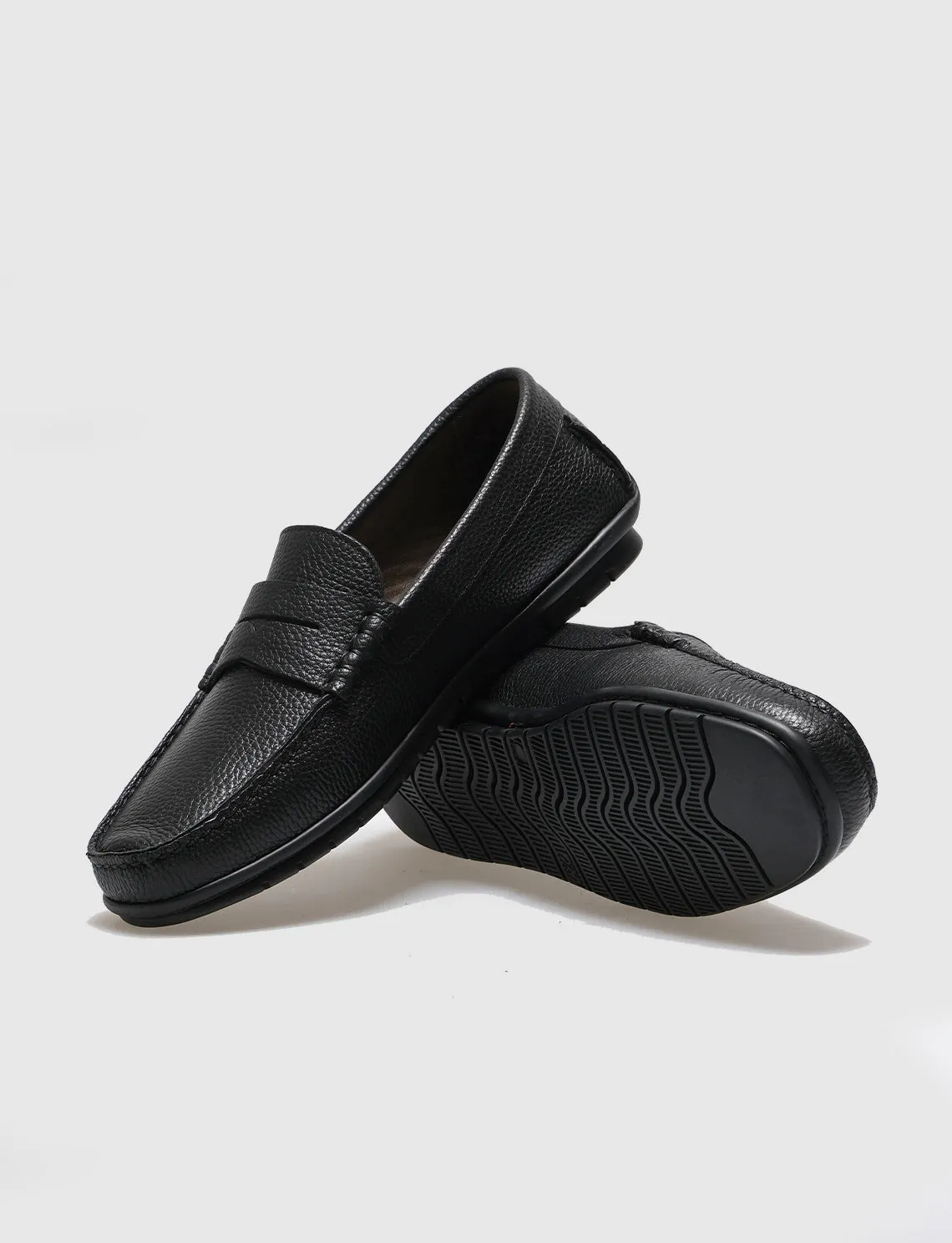 Men Black Genuine Leather Slip On Shoes