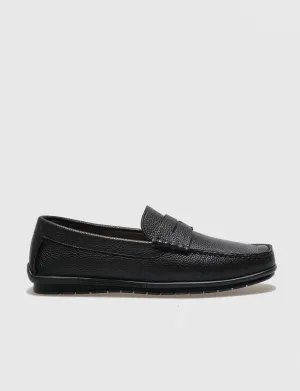 Men Black Genuine Leather Slip On Shoes