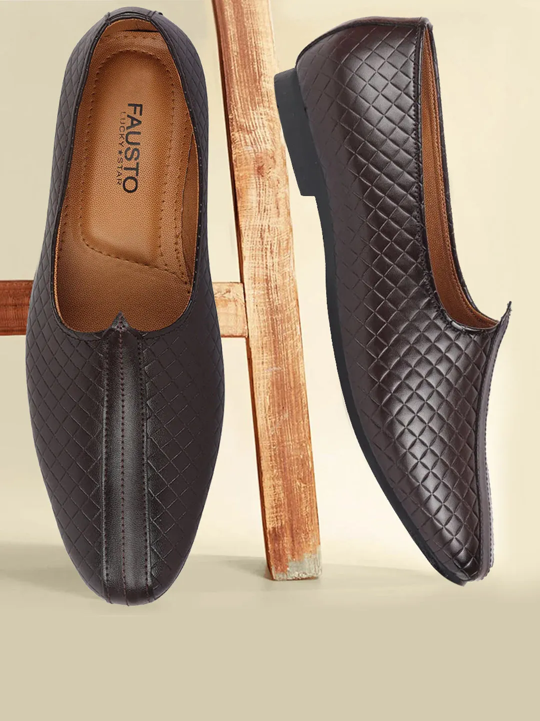 Men Brown Ethnic Slip-On Juttis