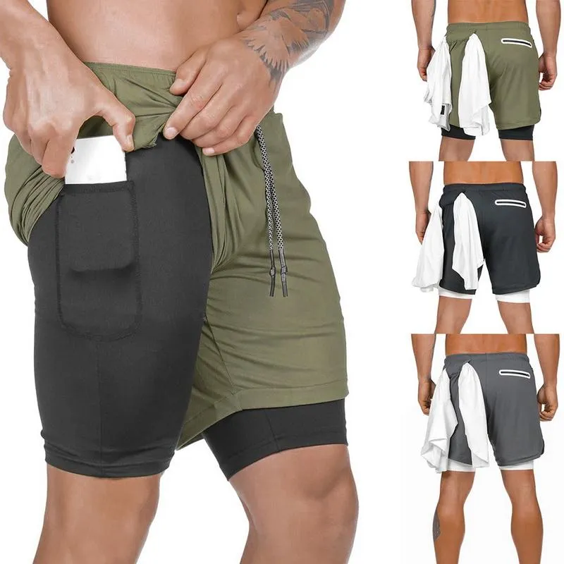 Men's 2 in 1 Joggers Shorts Security Pockets Leisure Sporting Shorts Built-in Pockets Hips Hiden Zipper Pockets Fitness Shorts