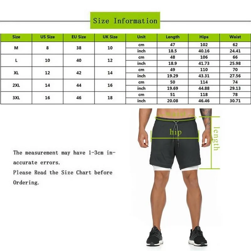 Men's 2 in 1 Joggers Shorts Security Pockets Leisure Sporting Shorts Built-in Pockets Hips Hiden Zipper Pockets Fitness Shorts