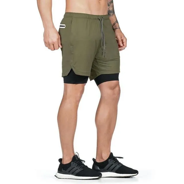 Men's 2 in 1 Joggers Shorts Security Pockets Leisure Sporting Shorts Built-in Pockets Hips Hiden Zipper Pockets Fitness Shorts