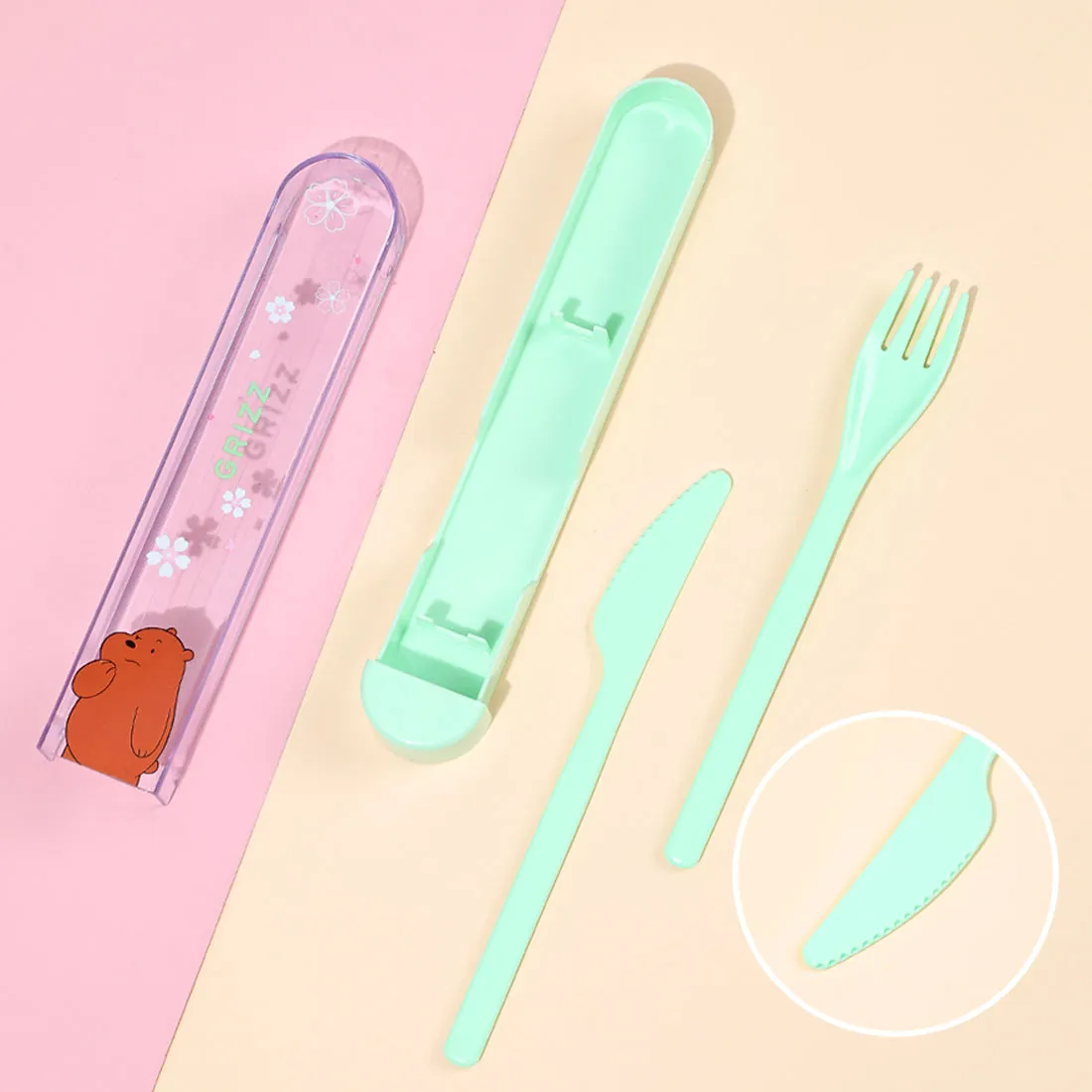 MINISO We Bare Bears Cutlery Set Knife and Fork(Grizzly)