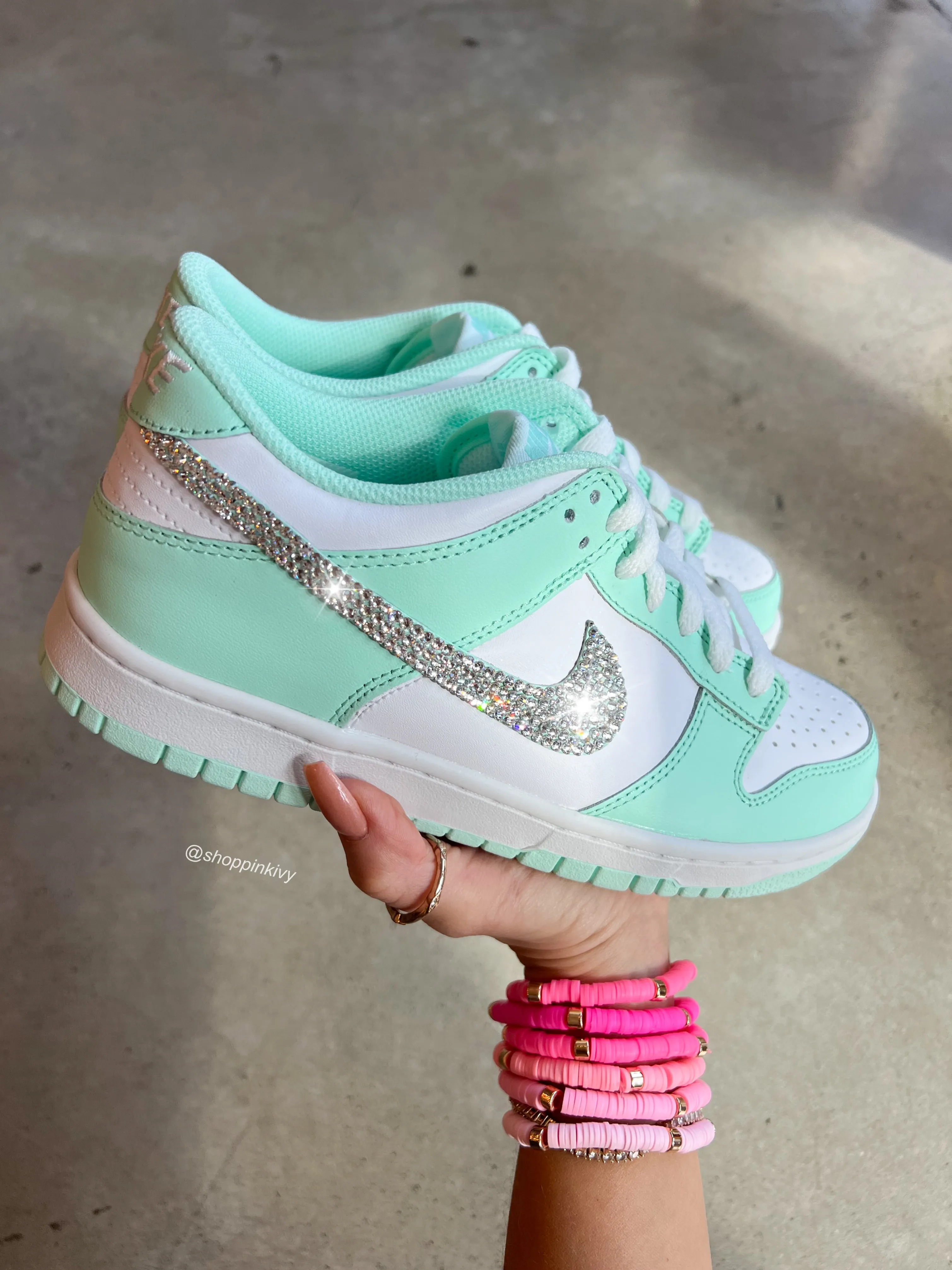 Mint Swarovski Womens Nike Dunk Shoes