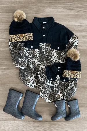 Mom & Me - Black Leopard Denim Jacket