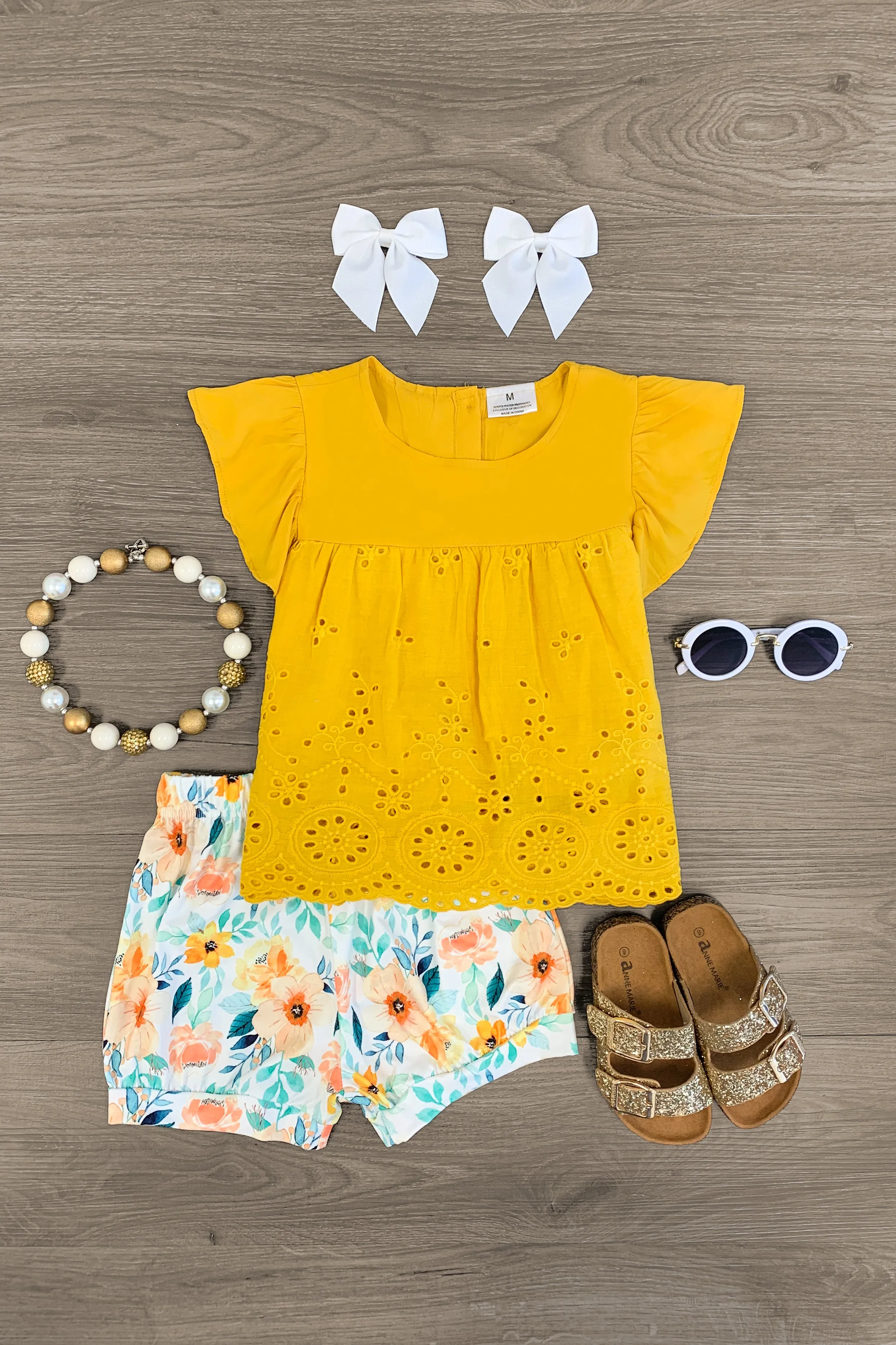 Mustard & White Floral Short Set