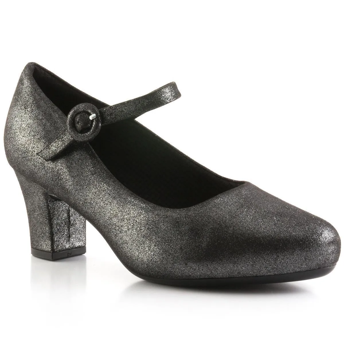 Piccadilly 696001-1016 Women Mid Heel Business or Dance Mary Jane Shoe Black Glitter