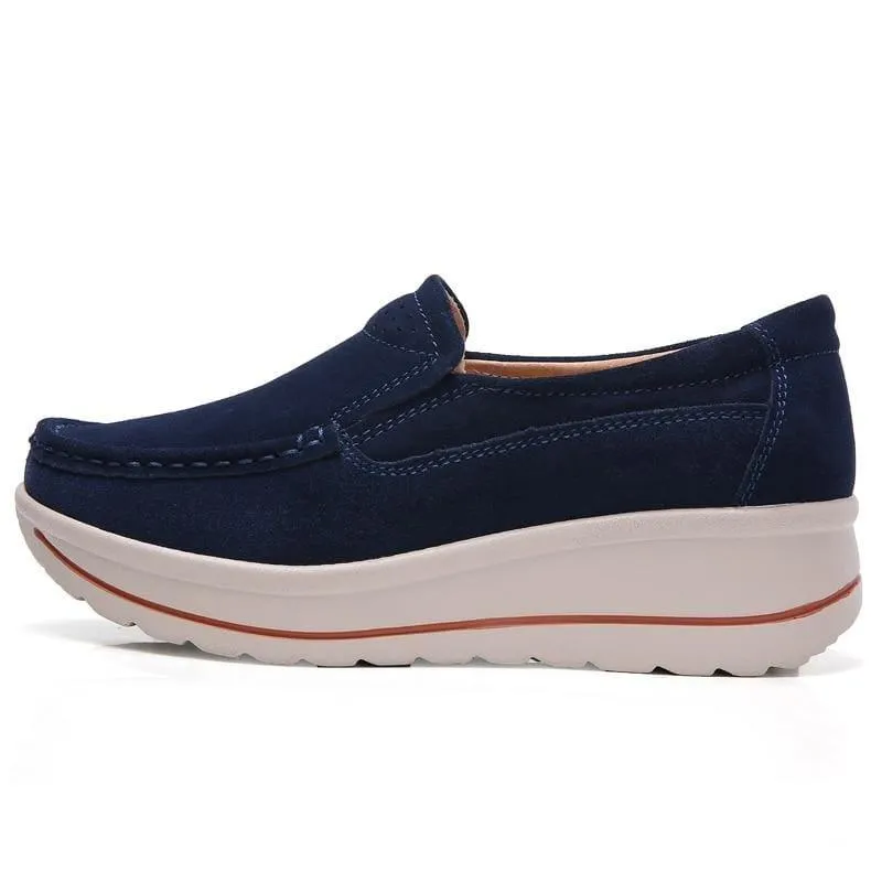 Platform Sneakers Leather Suede Slip on Flats