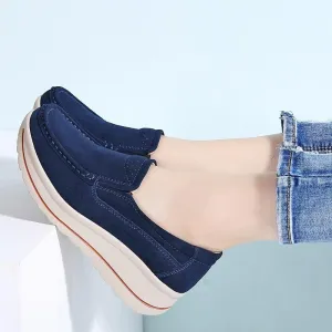 Platform Sneakers Leather Suede Slip on Flats