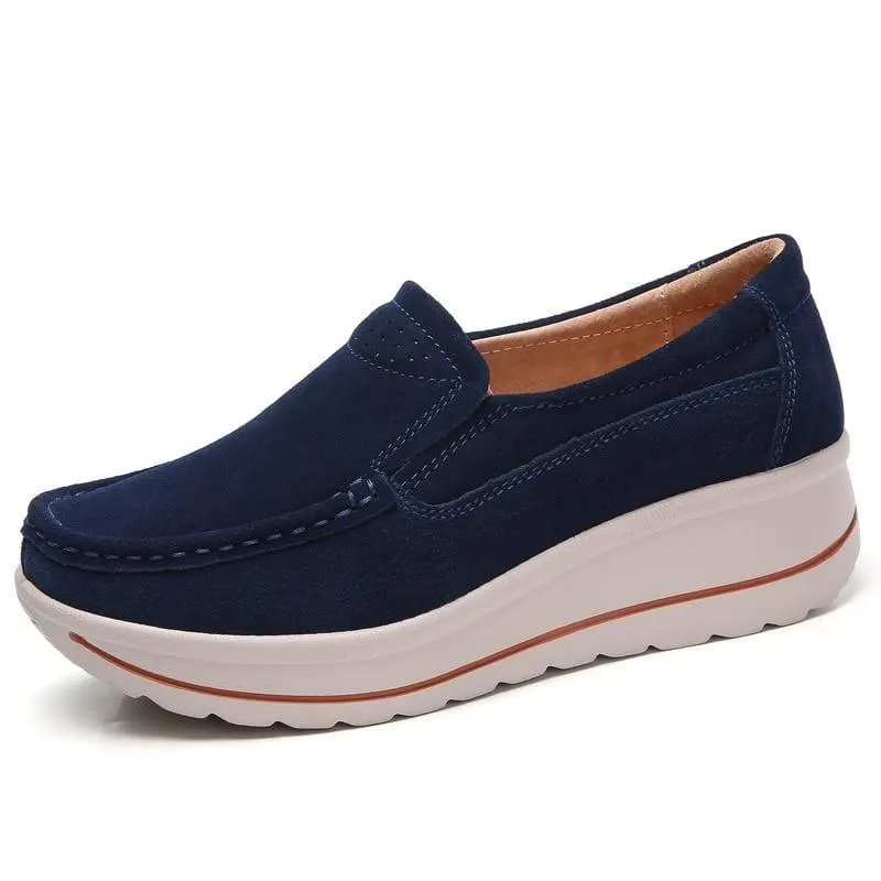 Platform Sneakers Leather Suede Slip on Flats