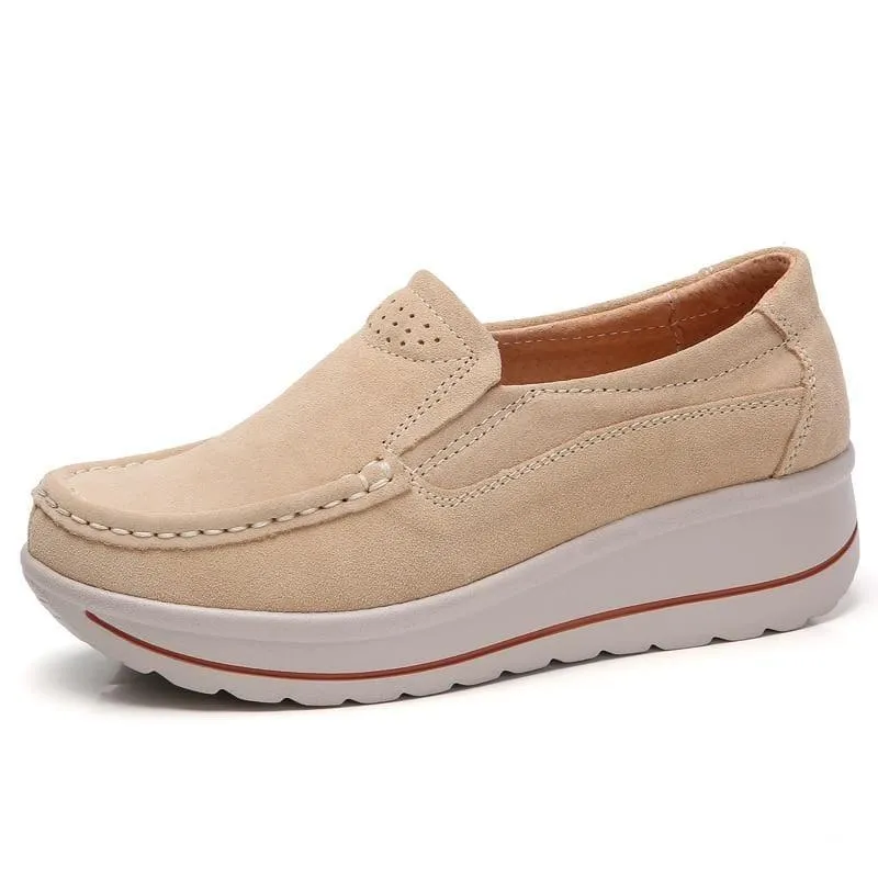 Platform Sneakers Leather Suede Slip on Flats