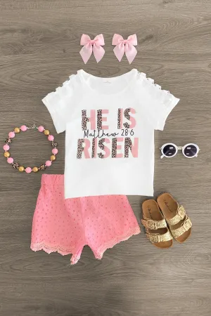 "He Is Risen" White & Pink Short Set