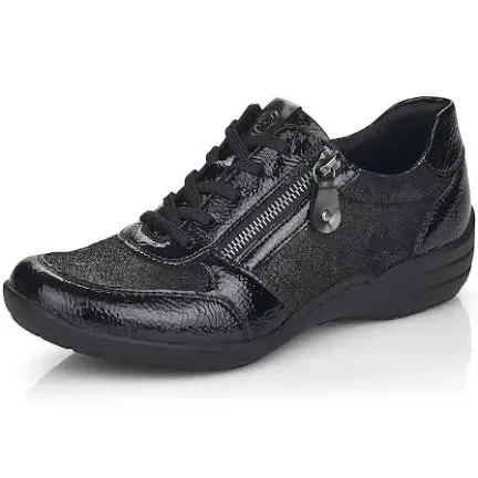 Remonte R7637-03 Black Metallic Combination Side Zip Trainer Shoes