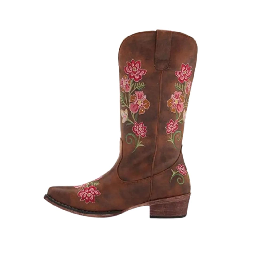 Roper Footwear Women's Vintage Leather With All Over Floral Embroidery Boots