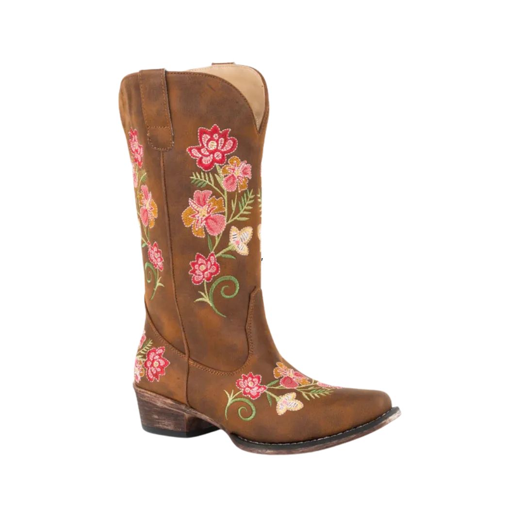 Roper Footwear Women's Vintage Leather With All Over Floral Embroidery Boots