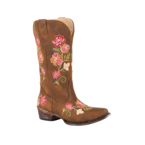 Roper Footwear Women's Vintage Leather With All Over Floral Embroidery Boots