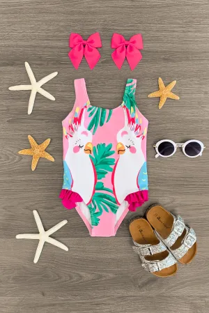 Seeing Double Pink Parrot Swimsuit