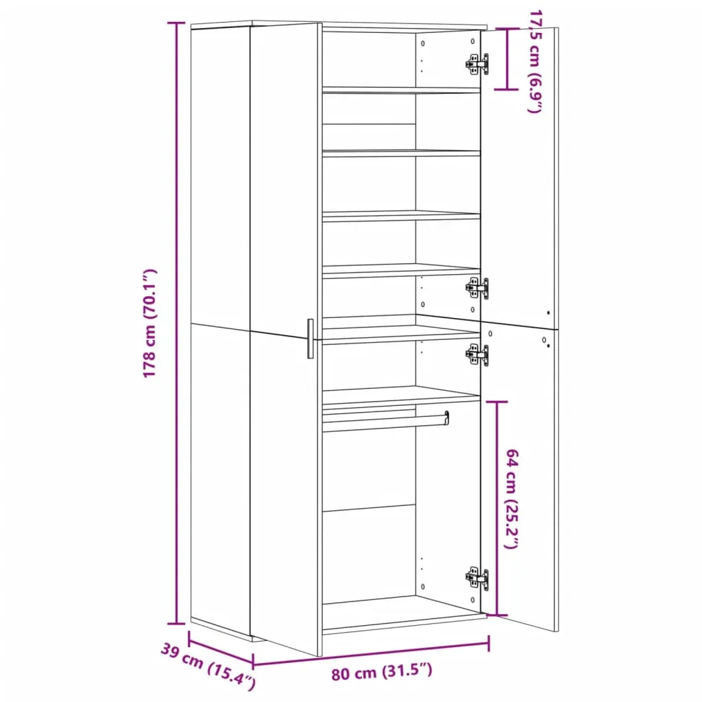 Shoe Cabinet Brown Oak 80x39x178 cm Engineered Wood