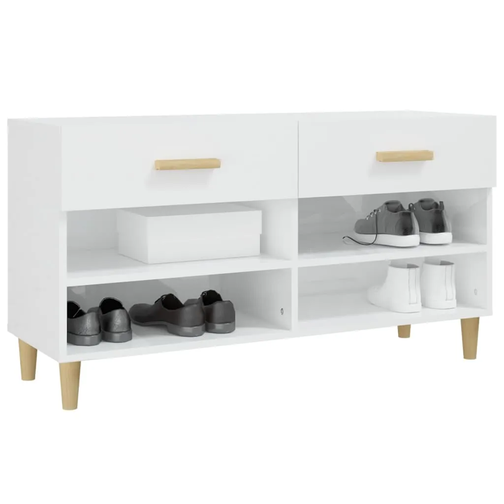 Shoe Cabinet High Gloss White 102x35x55 cm Engineered Wood