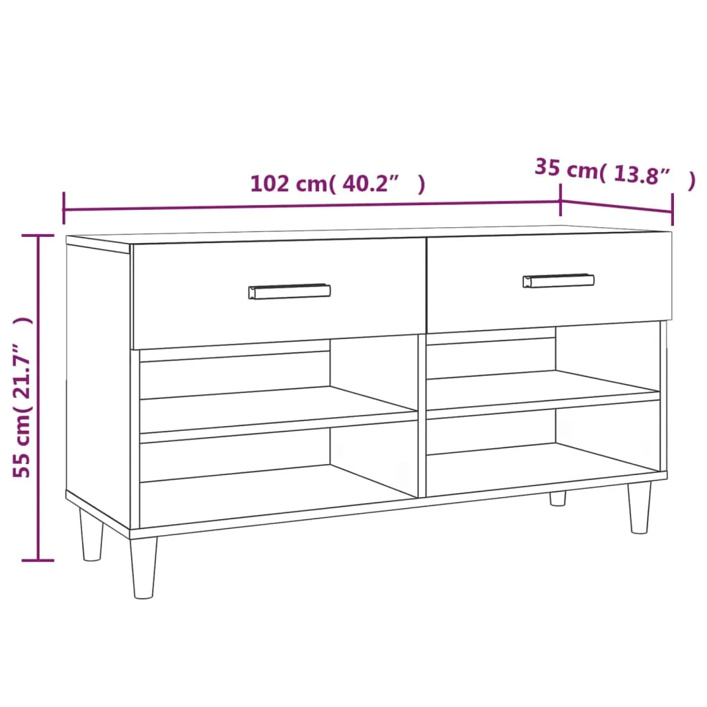 Shoe Cabinet High Gloss White 102x35x55 cm Engineered Wood