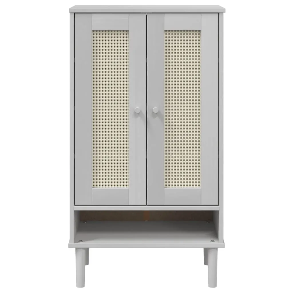 Shoe Cabinet SENJA Rattan Look White 59.5x35x107 cm Solid Wood