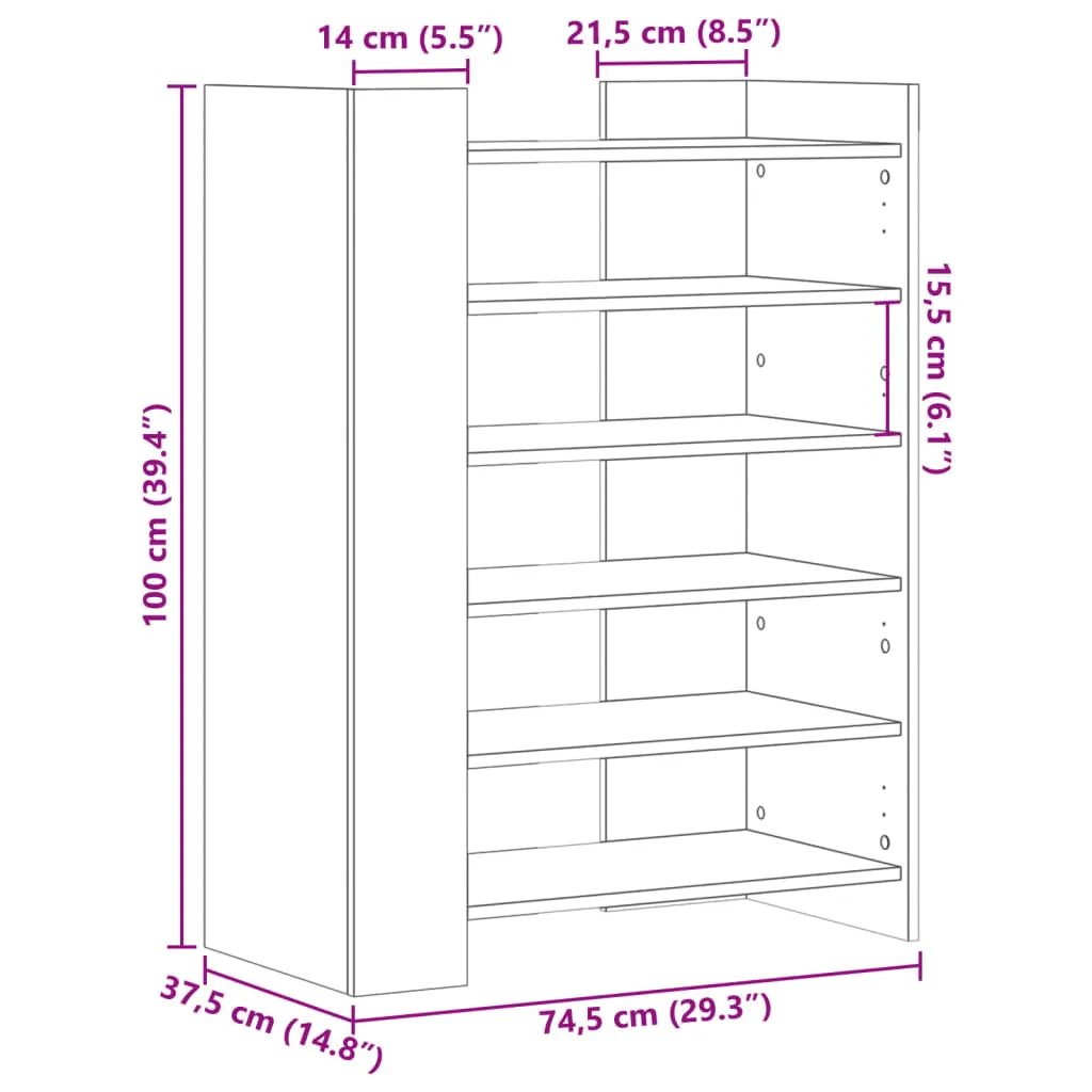 Shoe Cabinet Sonoma Oak 74.5x37.5x100 cm Engineered Wood