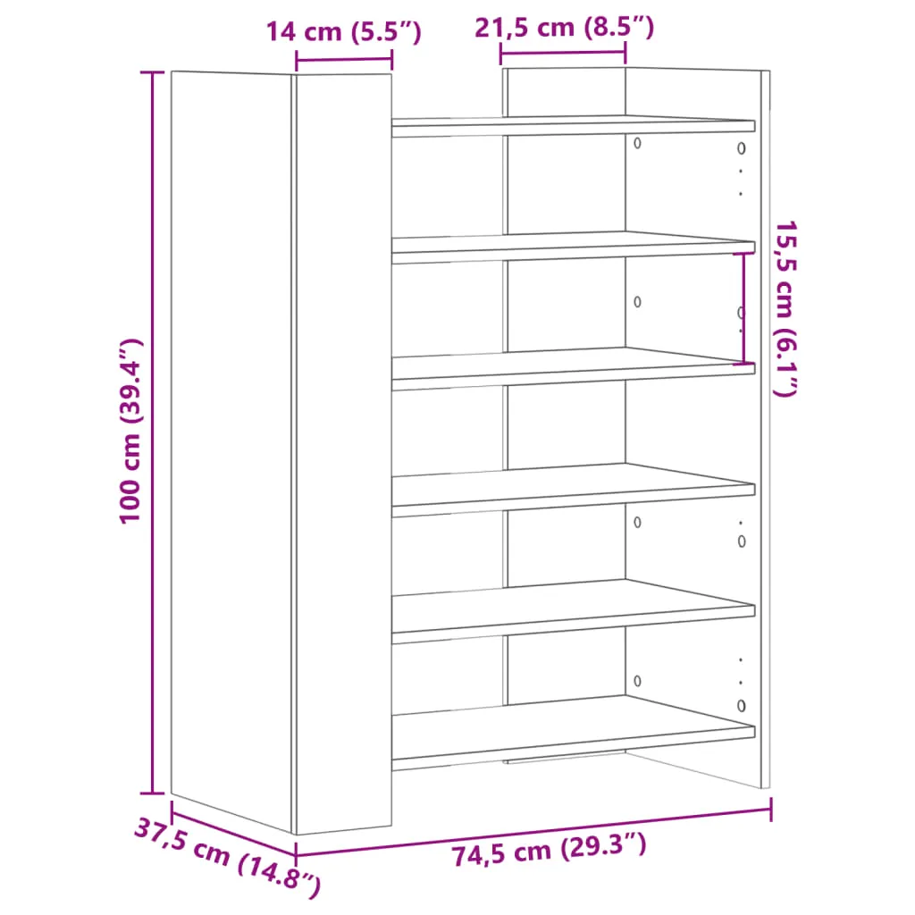 Shoe Cabinet White 74.5x37.5x100 cm Engineered Wood