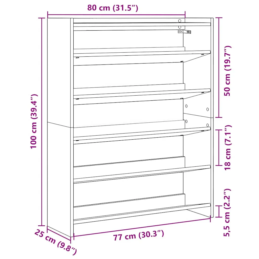 Shoe Rack Artisan Oak 80x25x100 cm Engineered Wood