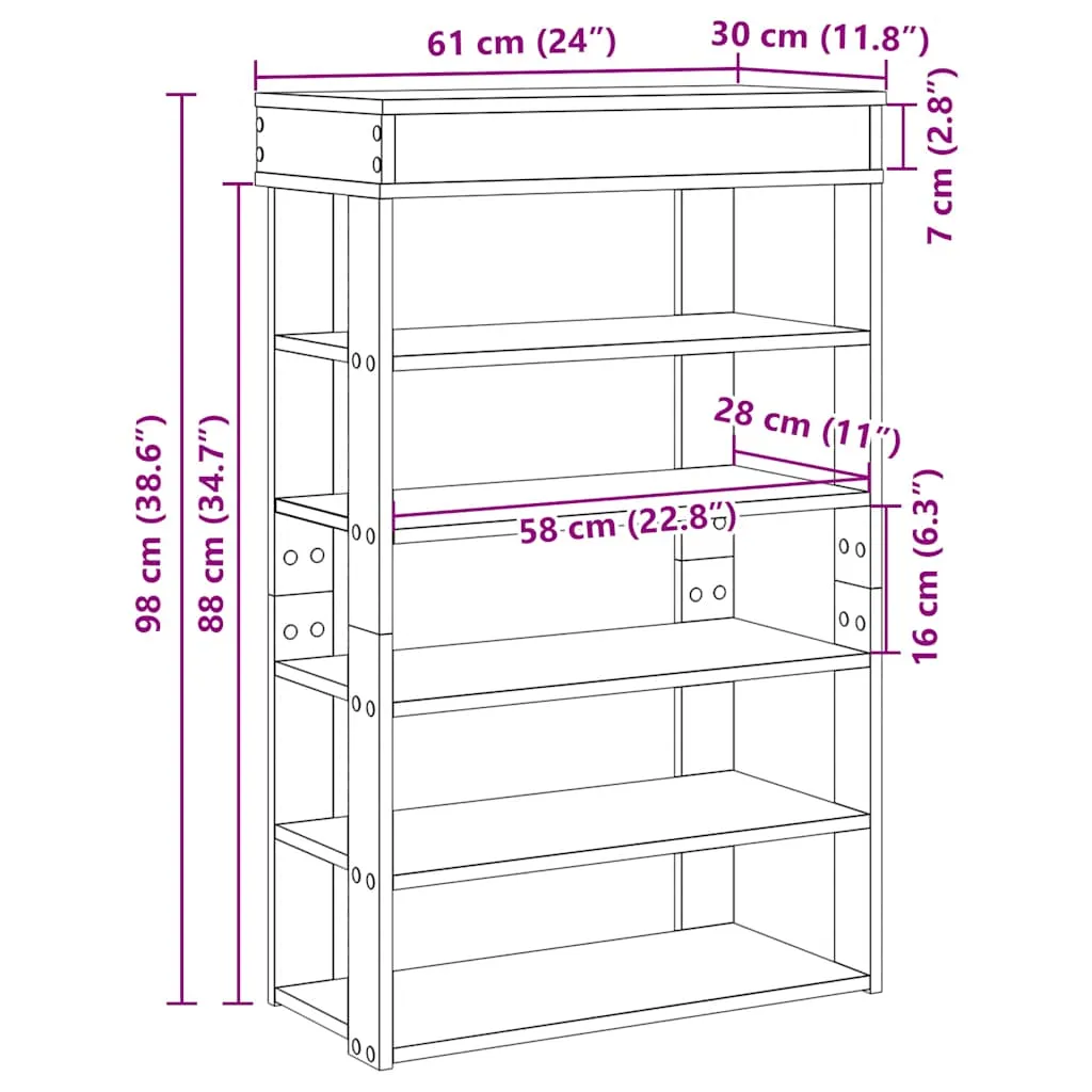 Shoe Rack Black 60x30x98 cm Engineered Wood