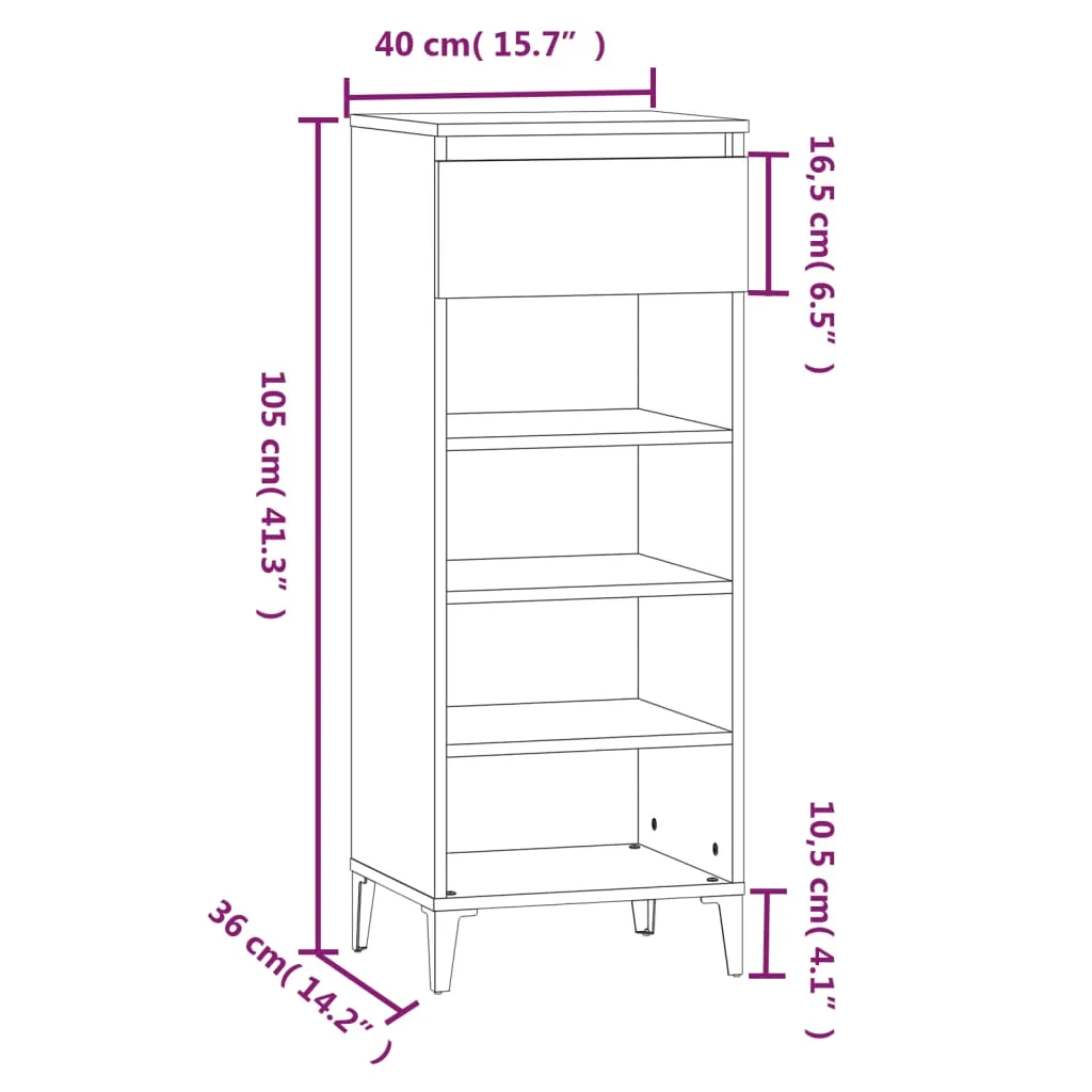 Shoe Rack Concrete Grey 40x36x105 cm Engineered Wood