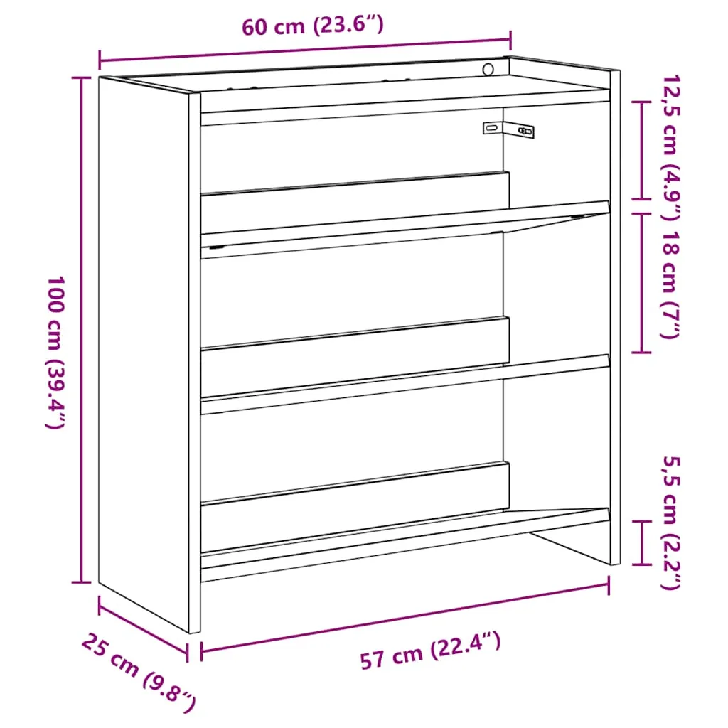 Shoe Rack Old Wood 60x25x62 cm Engineered Wood