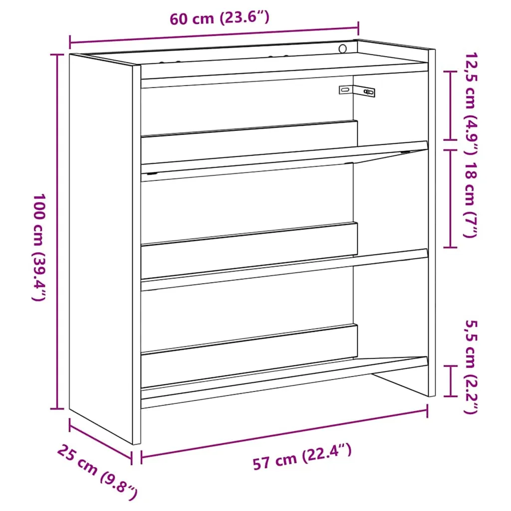 Shoe Rack Smoked Oak 60x25x62 cm Engineered Wood