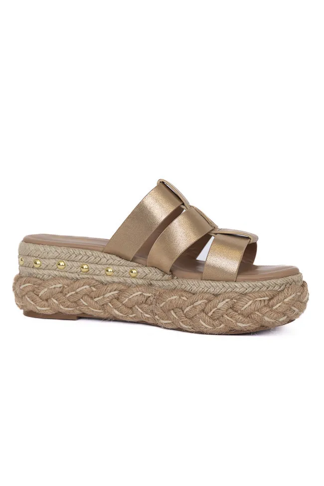 Sidney Gold Distress Slip-on Platform Sandals