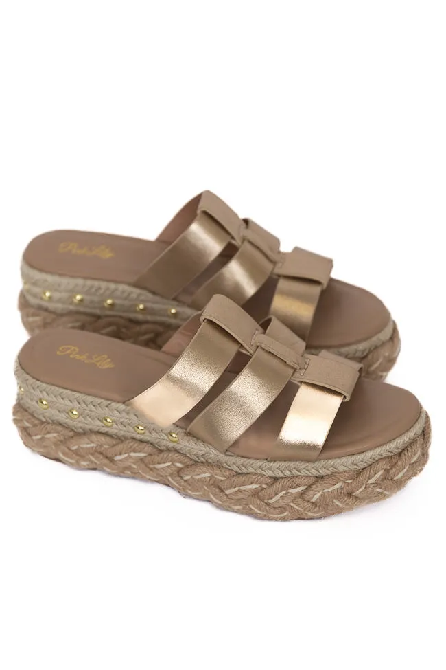 Sidney Gold Distress Slip-on Platform Sandals