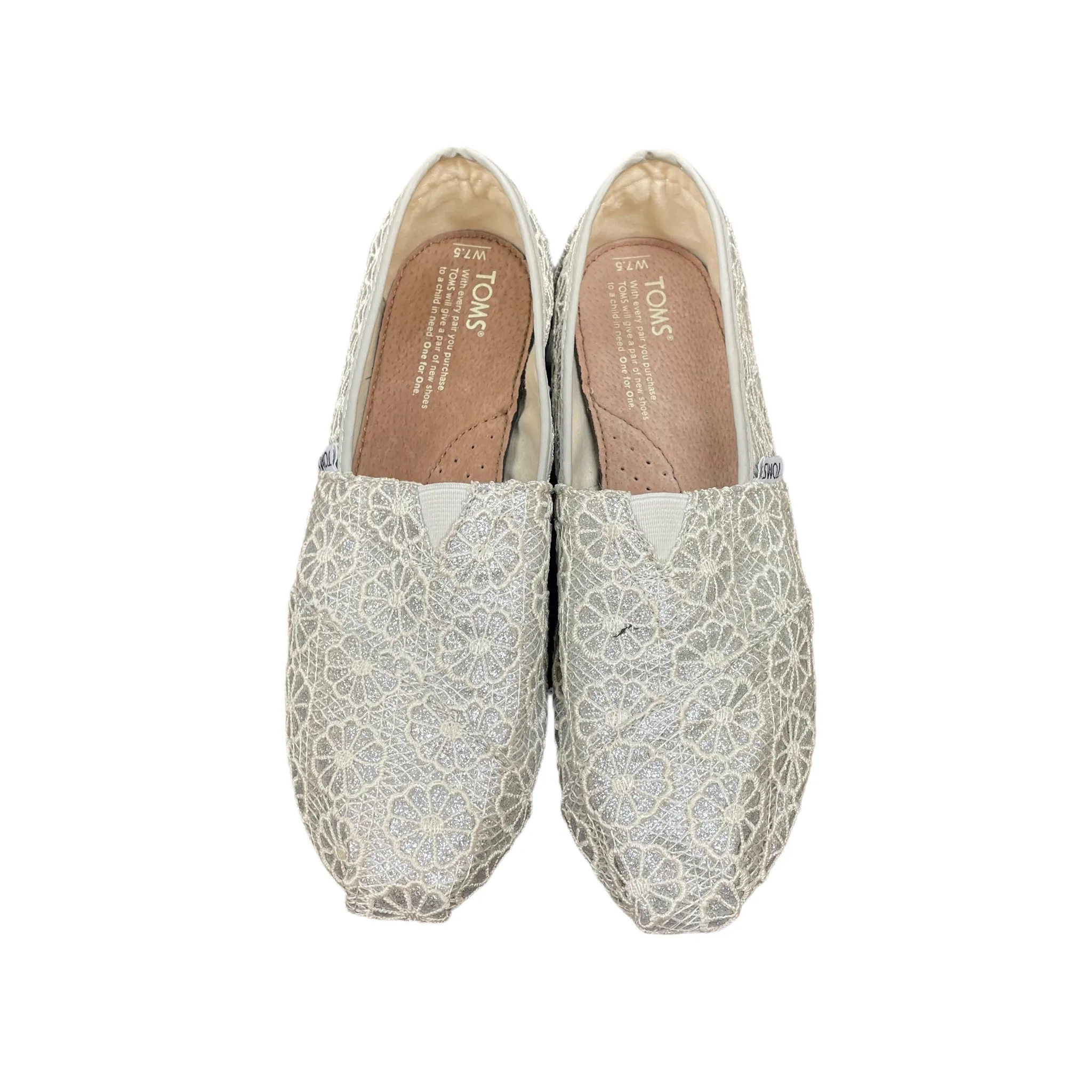 Silver & White Shoes Flats By Toms, Size: 7.5