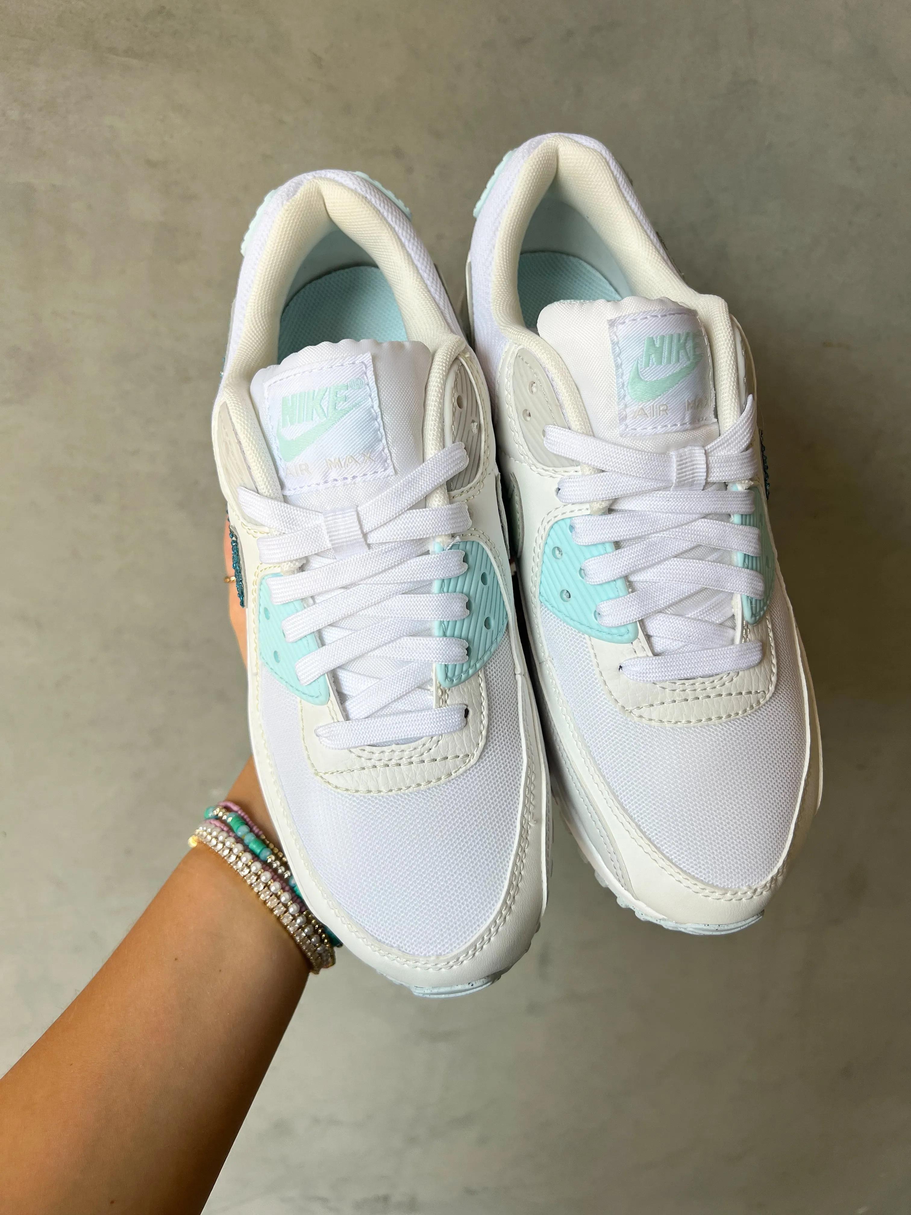 SIZE 7.5 Baby Blue Swarovski Womens Nike Air Max 90