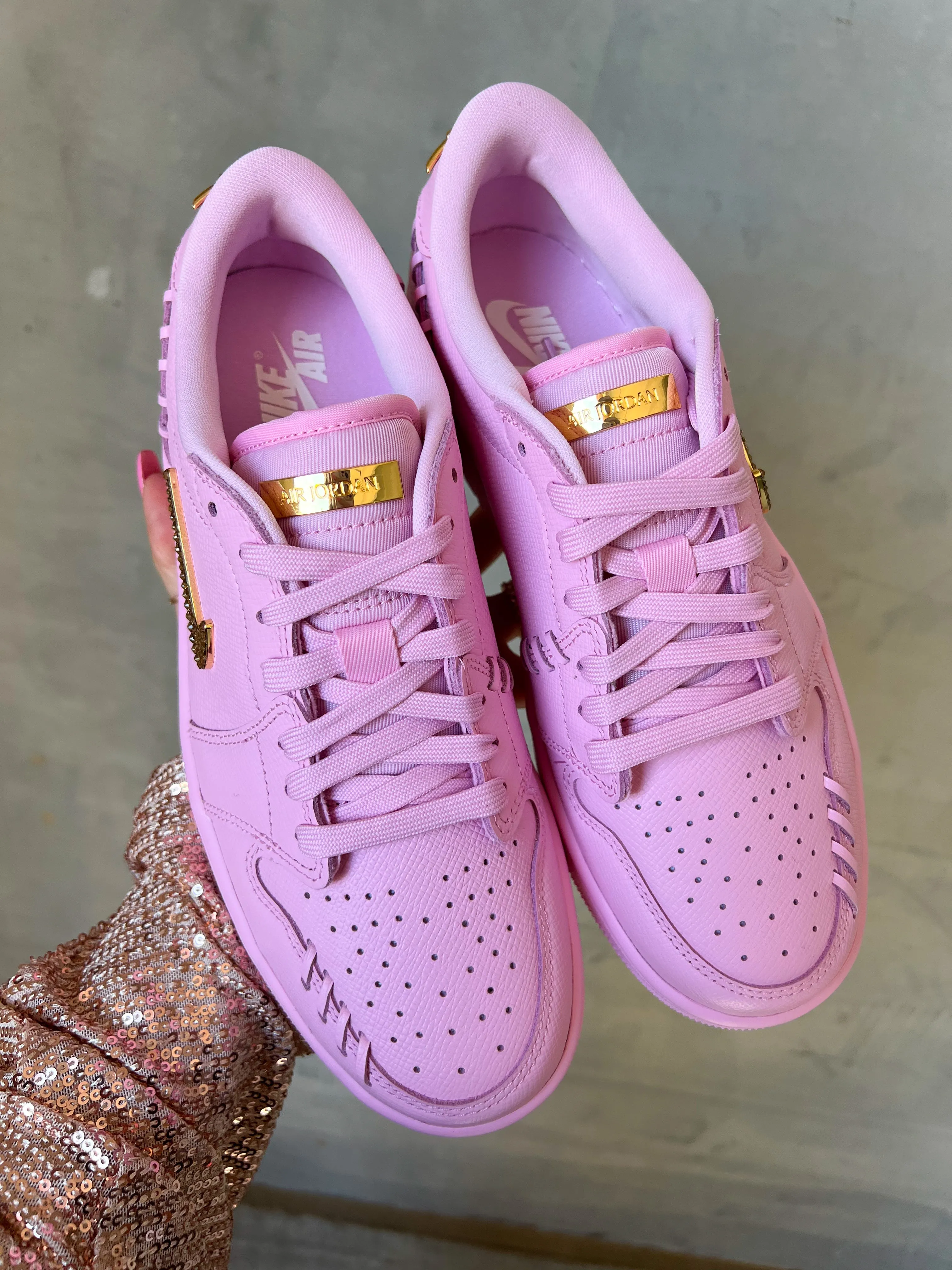 SIZE 8.5 Pink Swarovski Women’s Air Jordan 1 Low Shoes