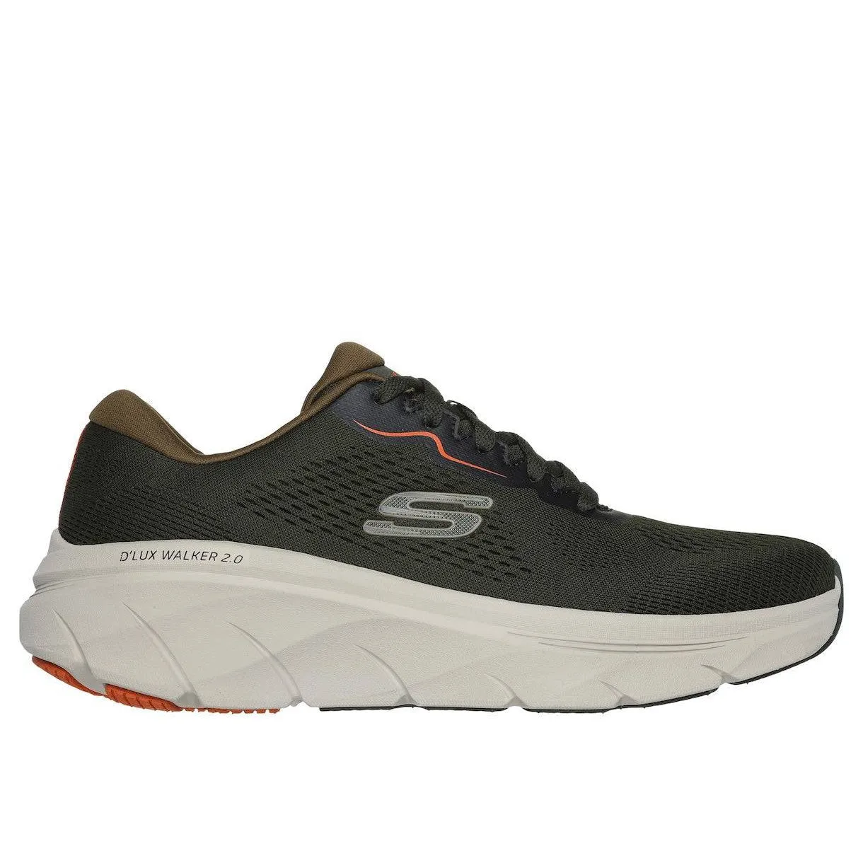 Skechers 232714 D'lux Walker 2.0 - Swave Mens Olive Orange Textile Vegan Lace Up Trainers