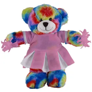 Soft Plush Stuffed Tie Dye Teddy Bear with Cheerleader Outfit