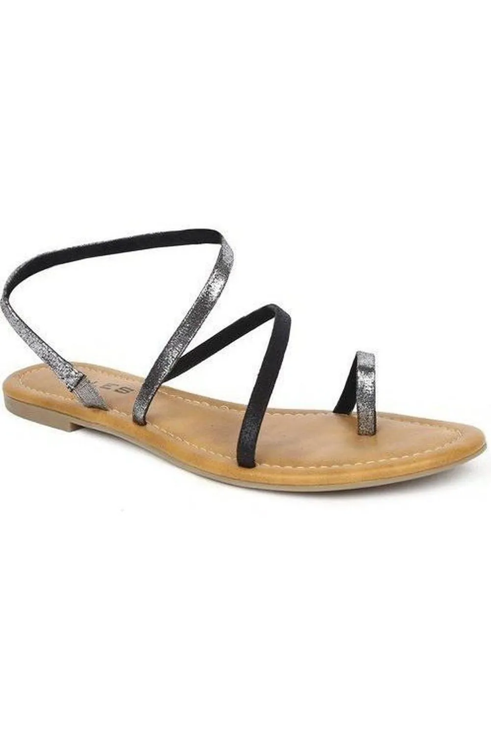 SOLES Metallic Gunmetal Flat Sandals - Trendy & Durable Footwear