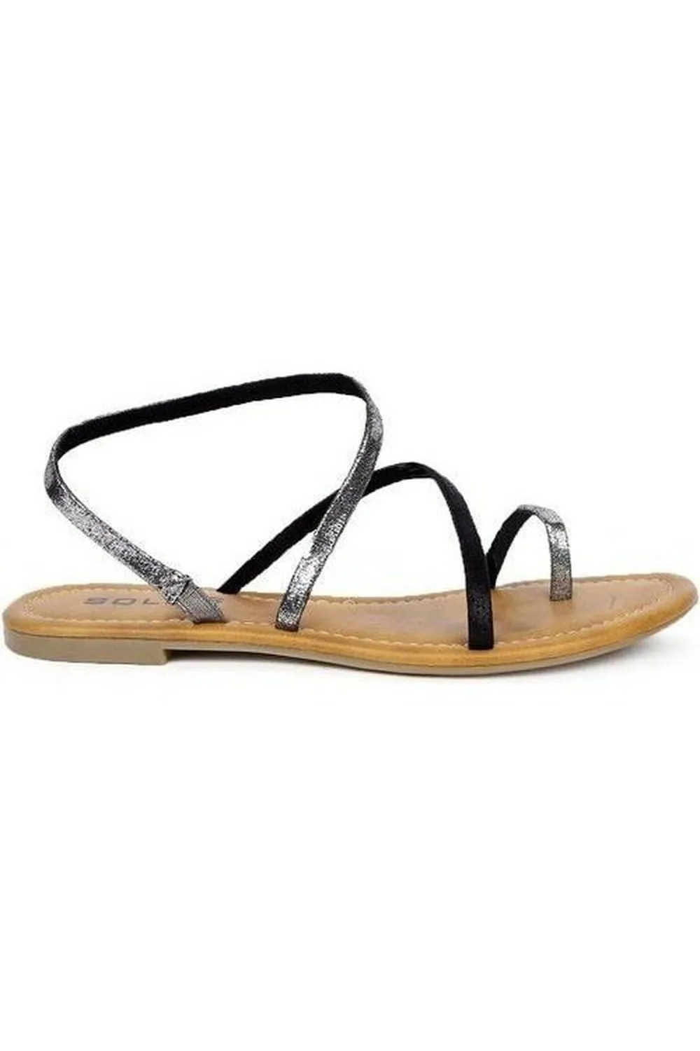 SOLES Metallic Gunmetal Flat Sandals - Trendy & Durable Footwear