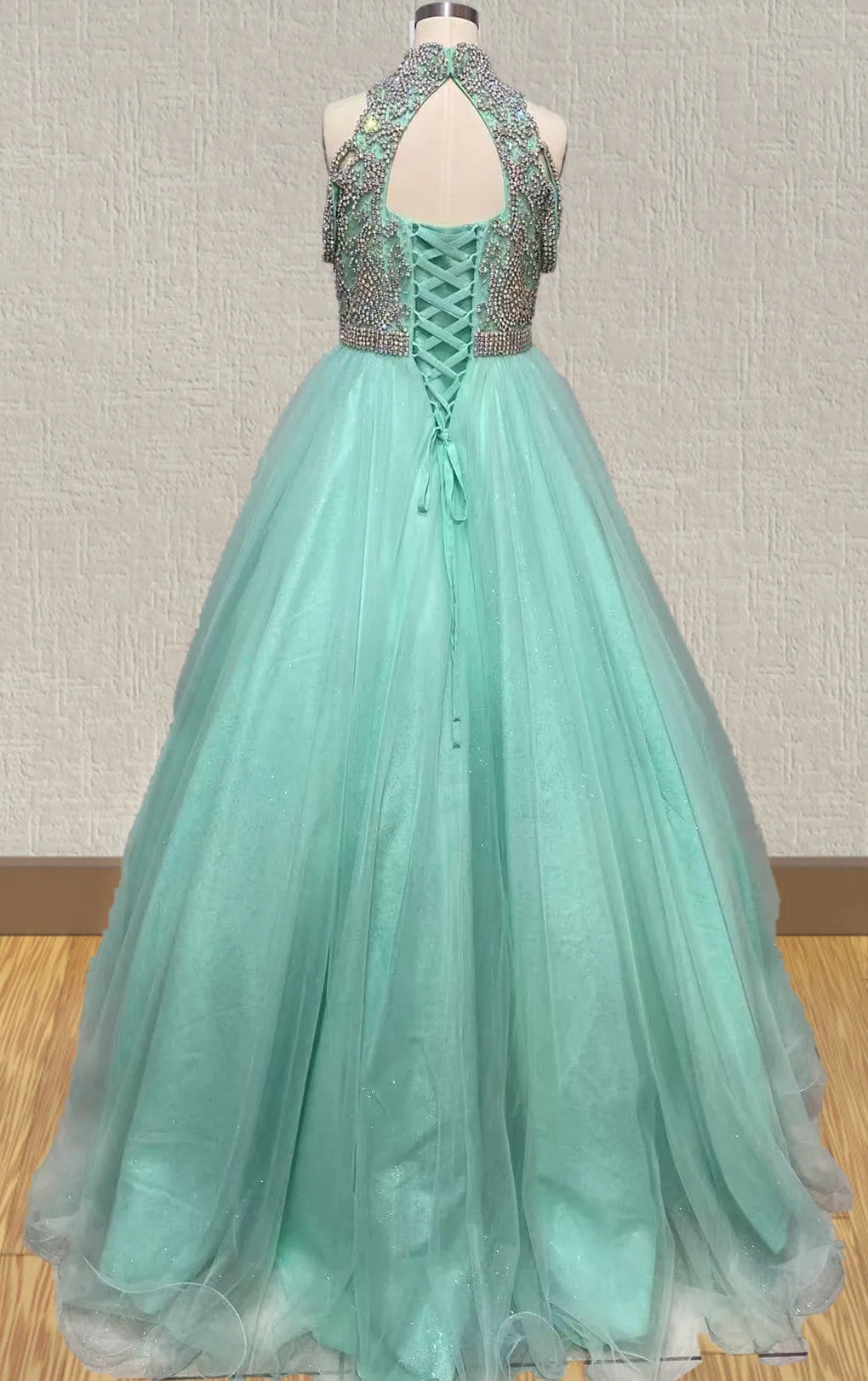 Sparkly Beaded Bodice Mint Youth Formal dress