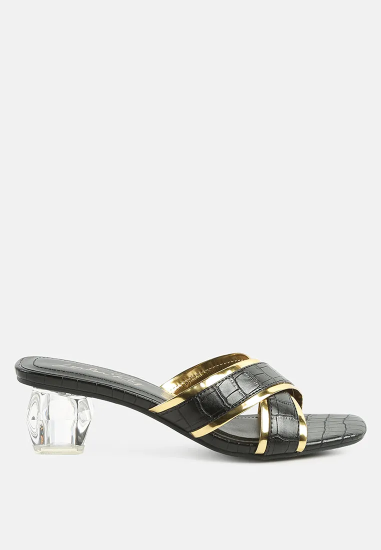 Stellar Gold Line Croc Sculpted Heel Sandals