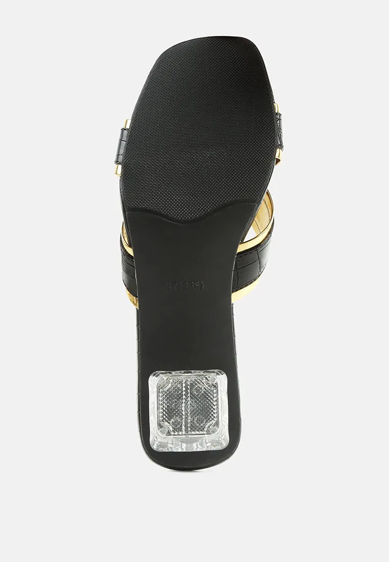 Stellar Gold Line Croc Sculpted Heel Sandals