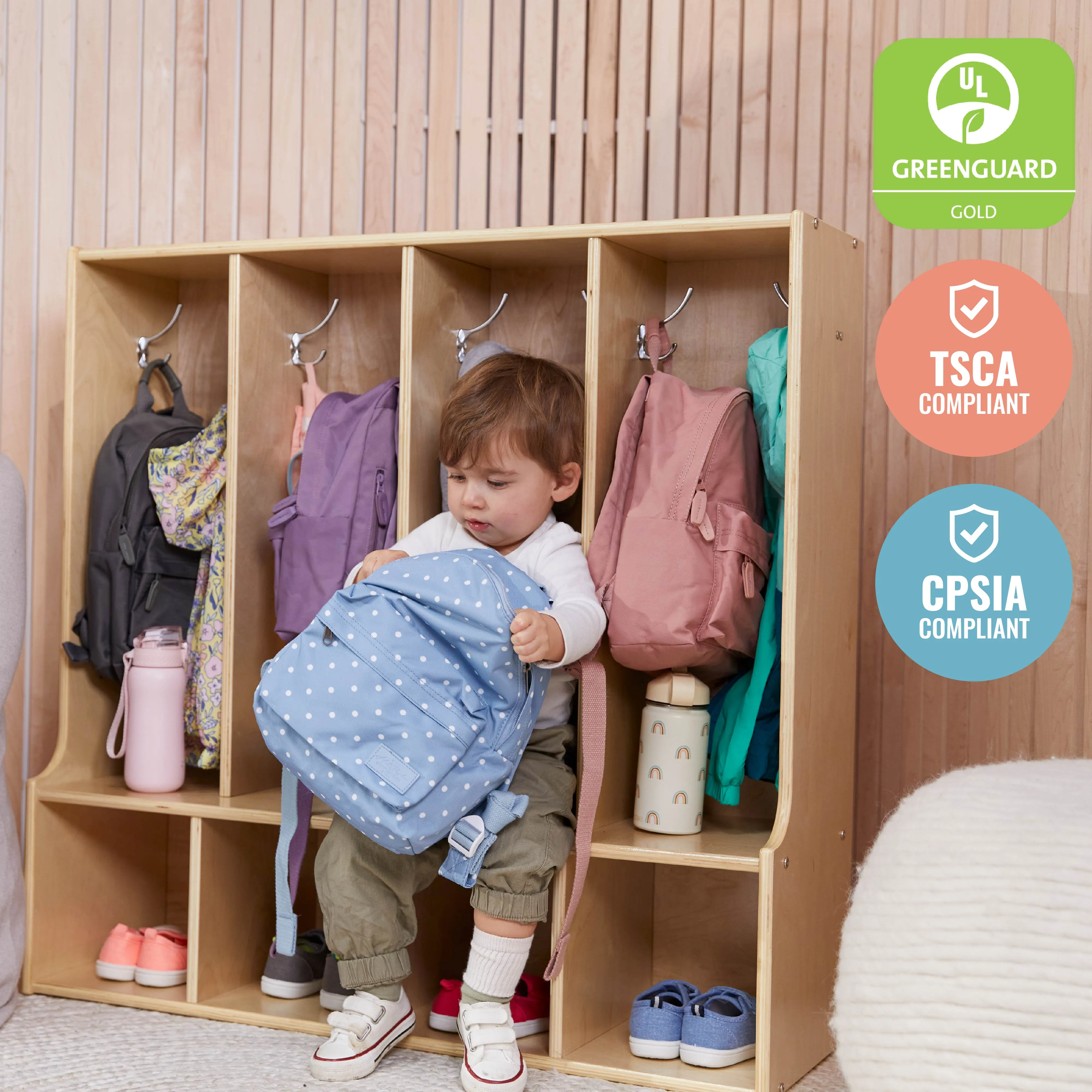 Streamline 4-Section Toddler Coat Locker with Bench