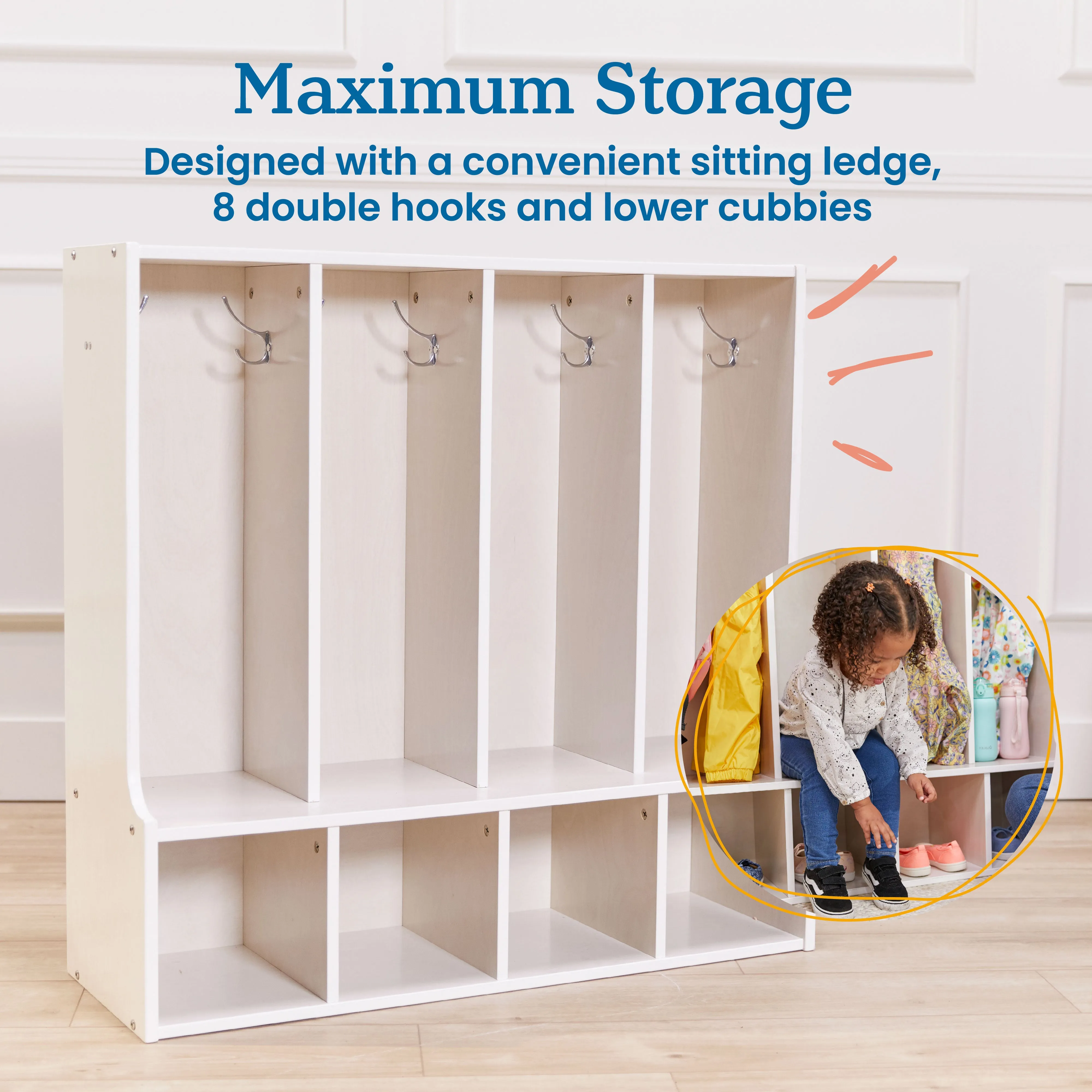 Streamline 4-Section Toddler Coat Locker with Bench