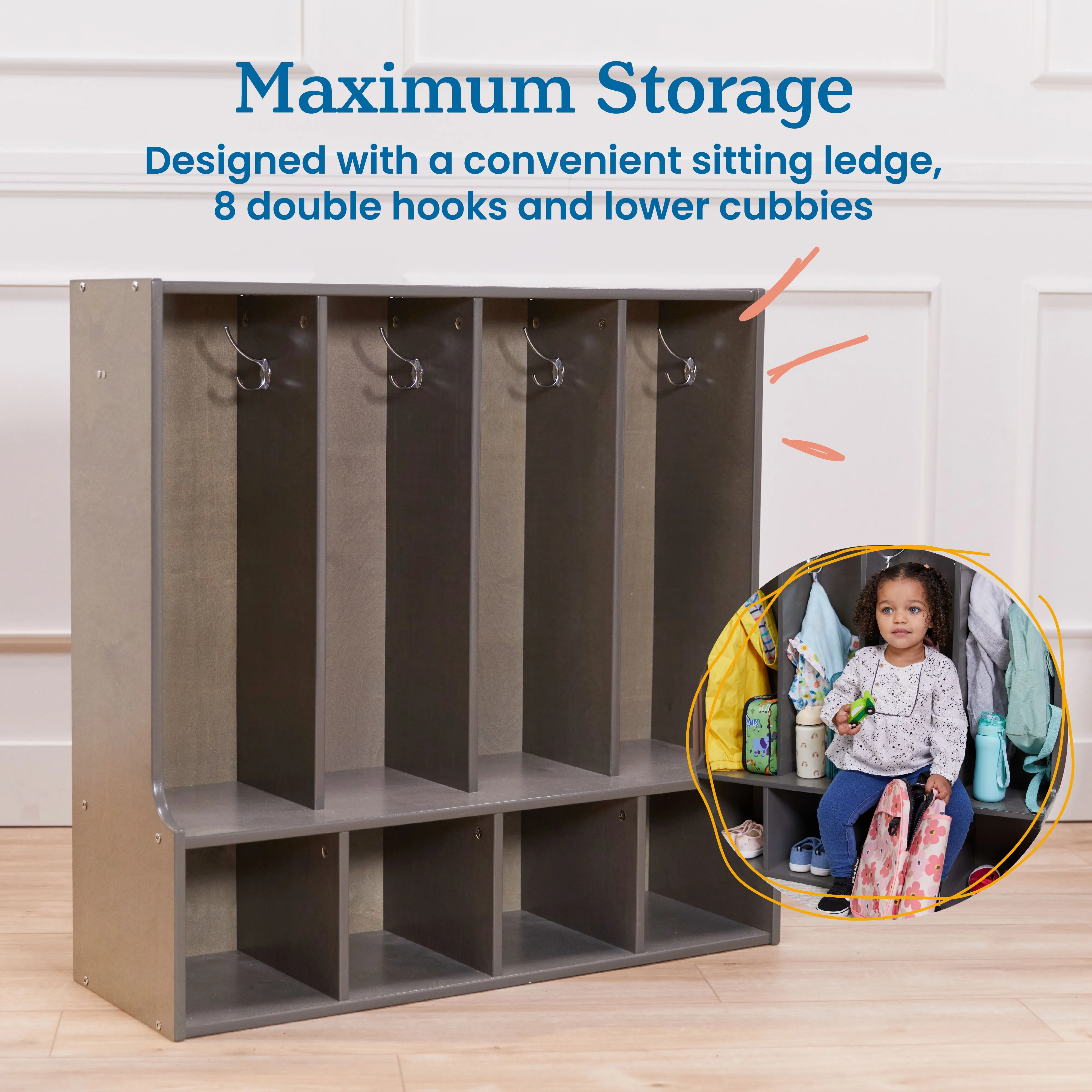 Streamline 4-Section Toddler Coat Locker with Bench