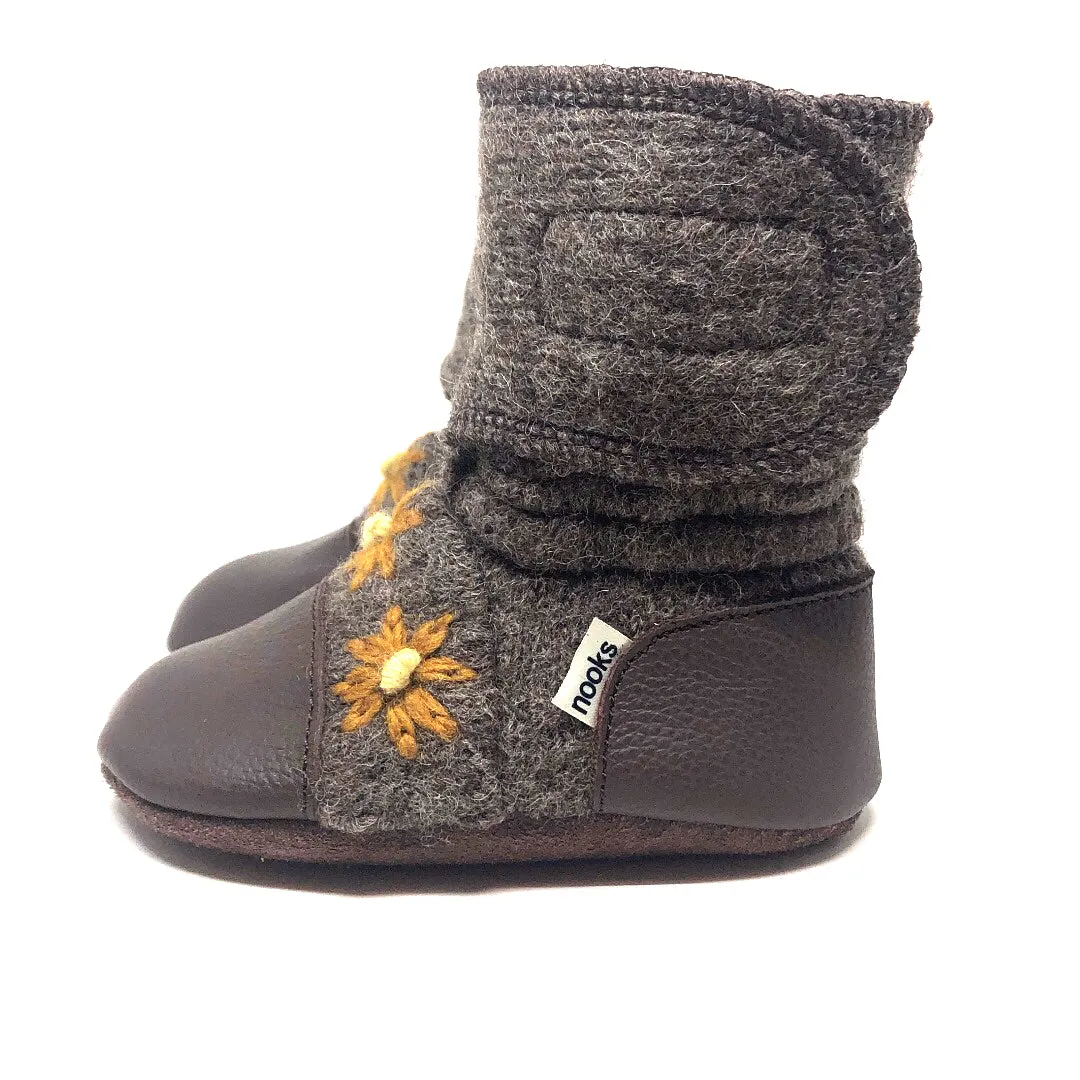 Sunflower Embroidered Felted Wool Booties