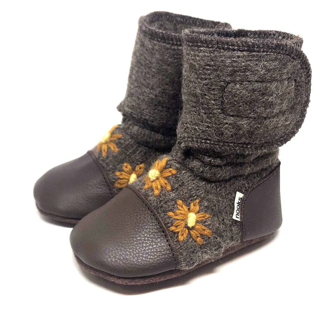 Sunflower Embroidered Felted Wool Booties