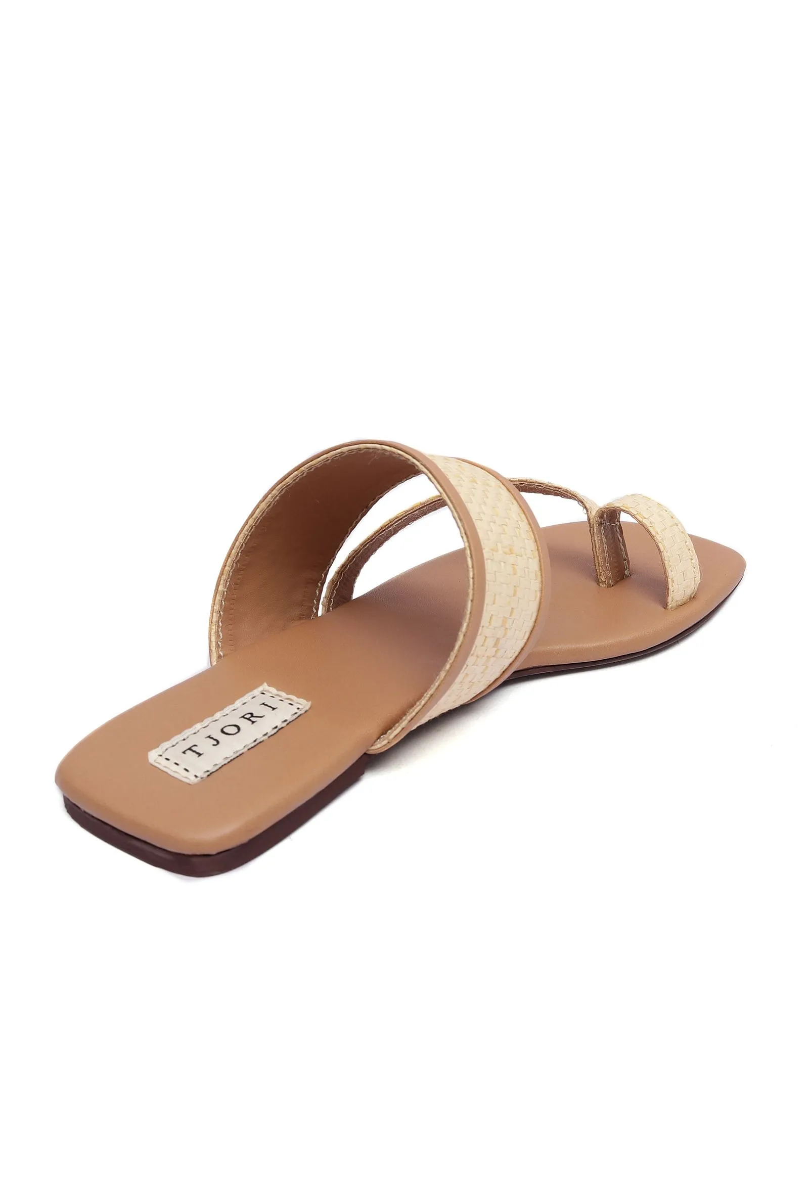 Tan Brown Slip-On Flats With Textured Straps & Insole Cushion Padding